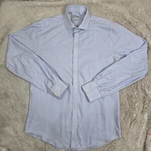 TWILLORY Dress Shirt Men's Size 16 1/2 36/37 Safe Cotton Non Iron Blue Plaid